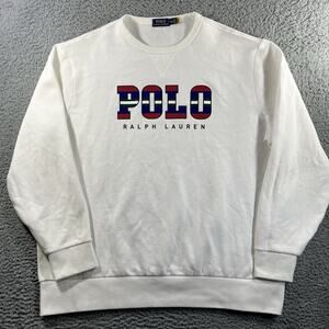 Polo Ralph Lauren Sweatshirt Mens XXL White Multi Color Block Logo Fleece Crew